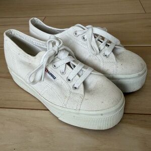 Superga White Canvas Platform Sneakers